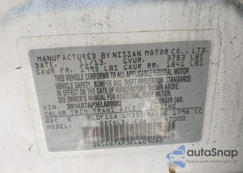 2014 Nissan Sentra Sv from USA, damaged, VIN 3N1AB7AP3EL609082